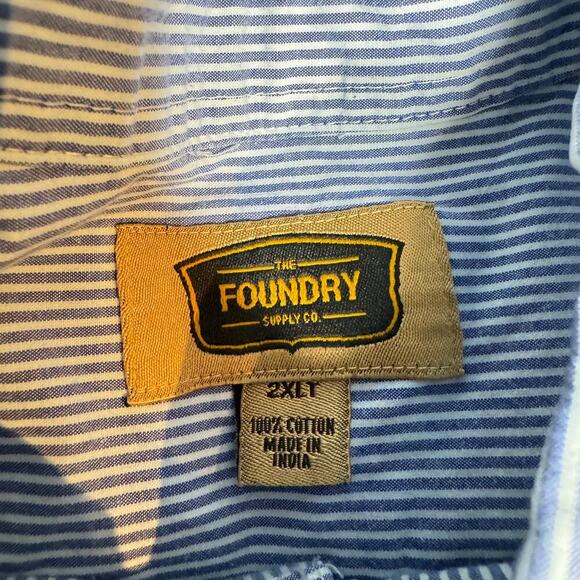The Foundry Men's size 2XLT Big & Tall Blue Stripe Button Down Long Sleeve Shirt - Picture 4 of 9